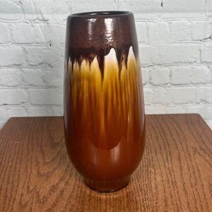 HOSLEY POTTERY Dipped Brown & Caramel Large 11” TALL VASE Vintage